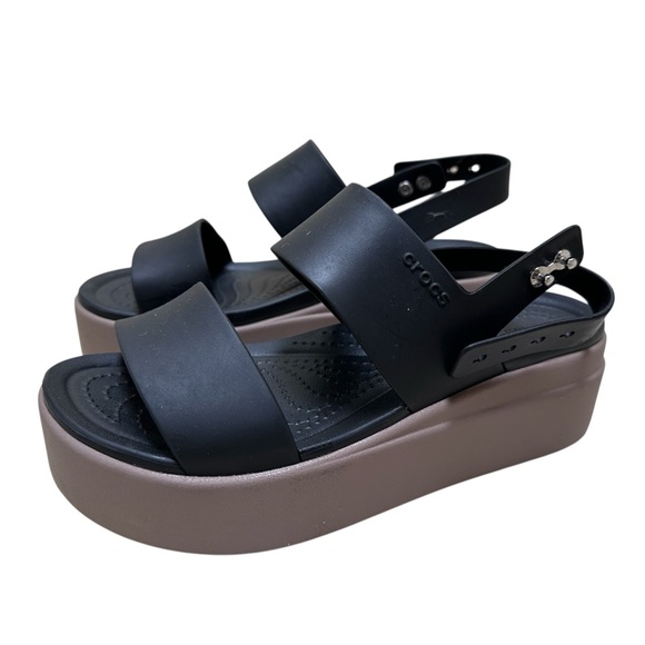 CROCS Women's Brooklyn Platform Black and Brown Sandals sz 5 - Picture 1 of 5